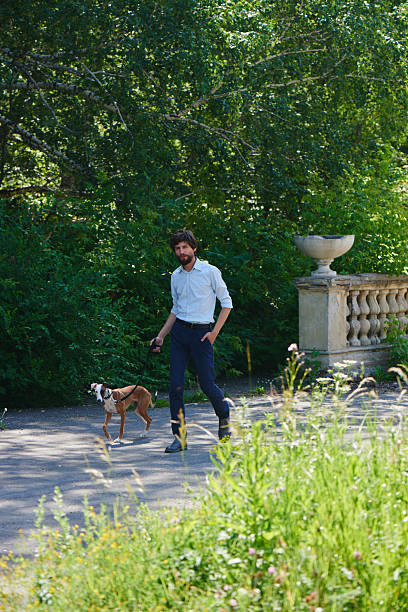 istock Man in walks with a dog in the Park 622277328