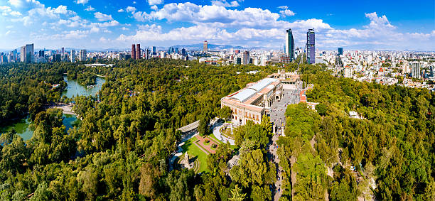 Aerial View of Mexico City skyline from Chapultepec Park Panoramic aerial view of Chapultepec Castle with Mexico City skyline on the background mexico state photos stock pictures, royalty-free photos & images