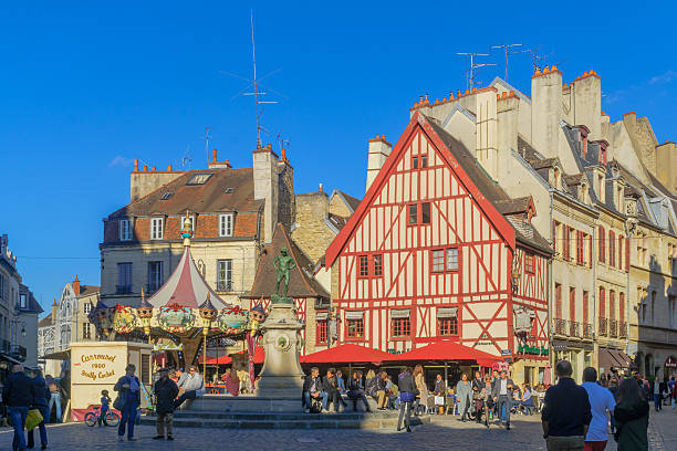 Francois-Rude square and the wine maker statue, in Dijon stock photo