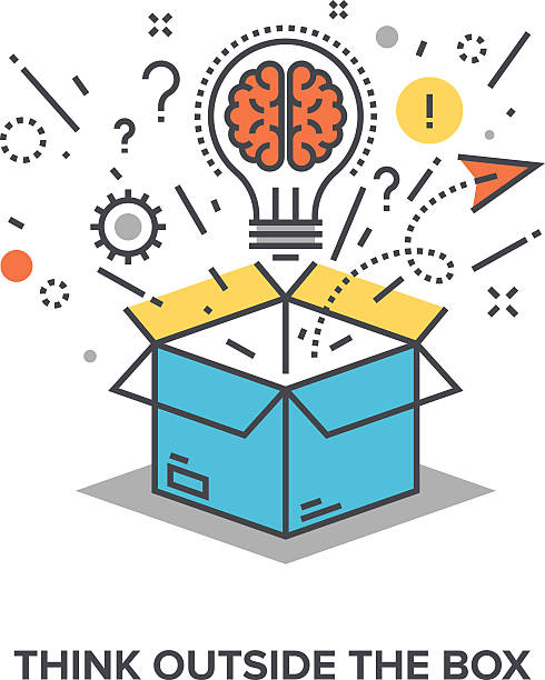 think outside the box Vector illustration of think outside the box flat line design concept. brain thinking intelligence inspiration stock illustrations