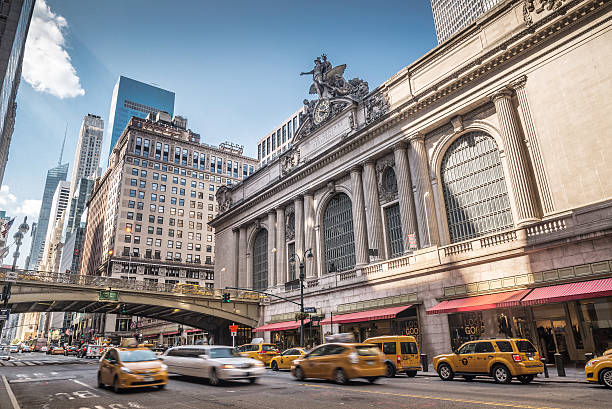 Grand Central Terminal with traffic, New York City Grand Central Terminal with traffic, New York City, USA upper east side manhattan stock pictures, royalty-free photos & images