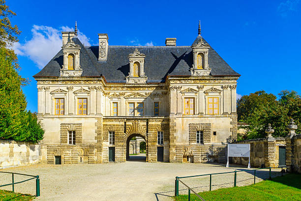 Tanlay, France - October 12, 2016: View of a portal building in the castle (Chateau) of Tanlay, Burgundy, France