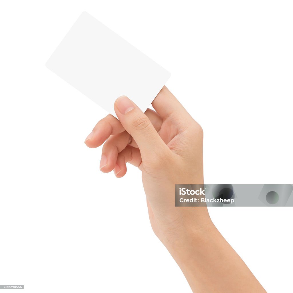 mão segurando cartão em branco isolado com caminho de recorte - Foto de stock de Cartão de Felicitação royalty-free
