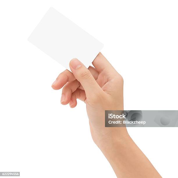 Foto de Mão Segurando Cartão Em Branco Isolado Com Caminho De Recorte e mais fotos de stock de Cartão de Felicitação
