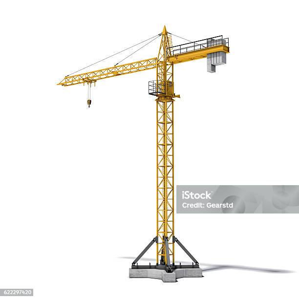 Rendering Of Yellow Construction Crane Isolated On The White Background Stock Photo - Download Image Now