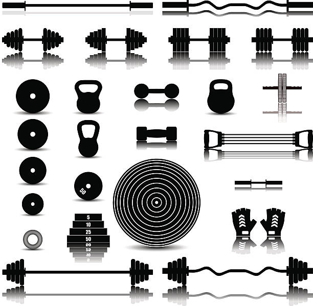 illustrazioni stock, clip art, cartoni animati e icone di tendenza di attrezzatura sportiva, illustrazione vettoriale. - symbol human muscle strength computer icon