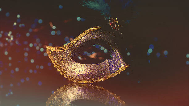 masquerade venitian carnival mask, female theatrical feathers - venitian imagens e fotografias de stock