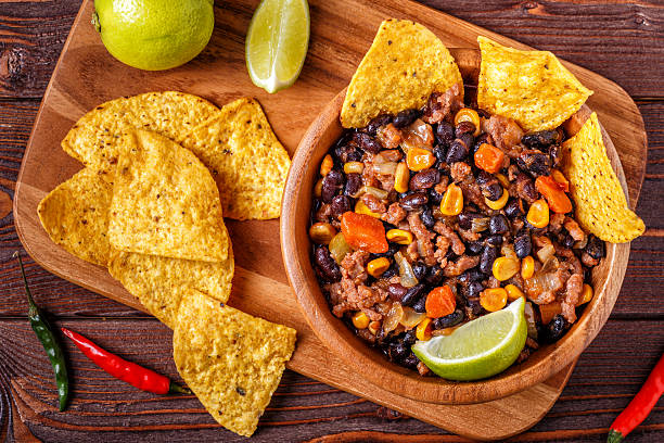istock Chili con carne in bowl with tortilla chips. 622303908