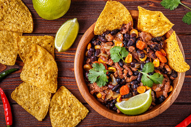 istock Chili con carne in bowl with tortilla chips. 622303976