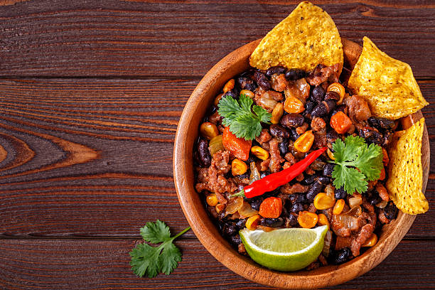 istock Chili con carne in bowl with tortilla chips. 622304040