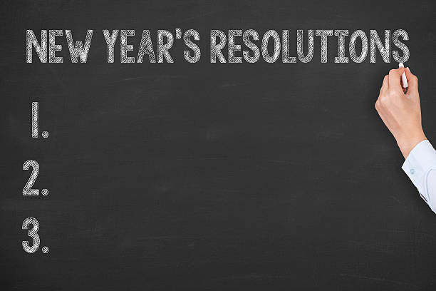 istock Human Hand Writing New Year Resoulutions on Blackboard 622304842