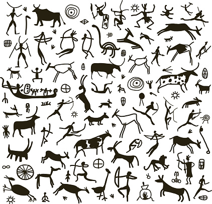 Rock paintings, sketch for your design. Vector illustration