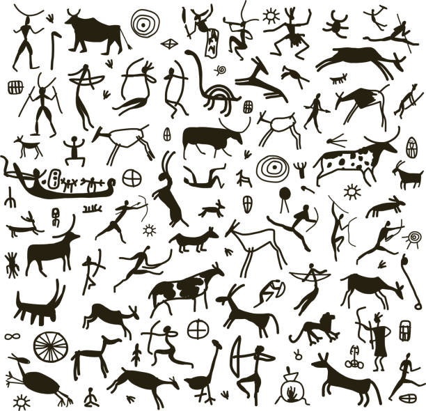 Rock Paintings Sketch For Your Design Stock Illustration - Download Image  Now - Cave Painting, Cave, Art - iStock