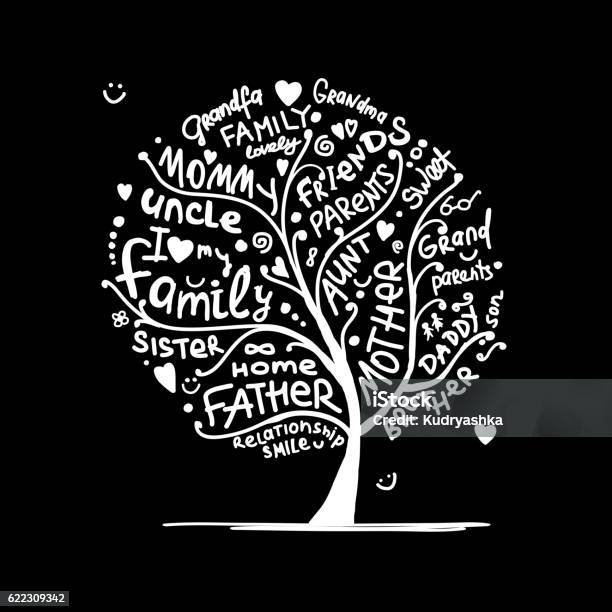 Family Tree Sketch For Your Design Stock Illustration - Download Image Now - Anthropomorphic Smiley Face, Baby - Human Age, Black Color