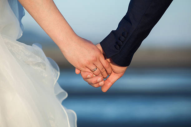 istock Wedding couple holding hands. 622314402