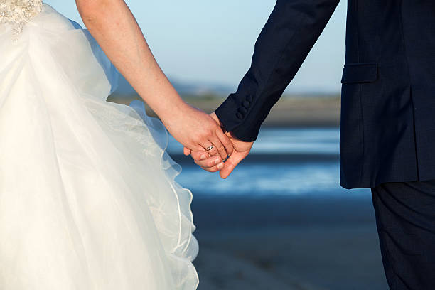 istock Wedding couple holding hands. 622314454