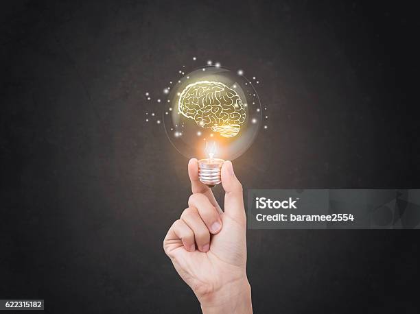 Lightbulb Brainstorming Creative Idea Abstract Icon On Business Hand Stock Photo - Download Image Now
