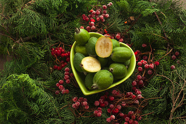 feijoa fuente de yodo - feijoas ripe fruit iodine fotografías e imágenes de stock