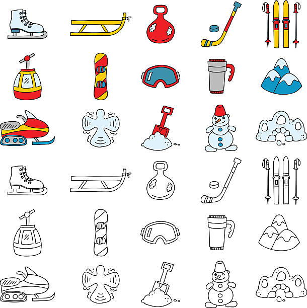 ilustraciones, imágenes clip art, dibujos animados e iconos de stock de iconos de deporte de invierno - snowmobiling silhouette vector sport