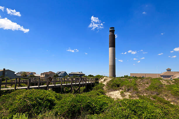 Oak Island Lighthouse in Caswell Beach Located in Caswell Beach, North Carolina, built in 1958, 148 foot tall beacon georgia us state photos stock pictures, royalty-free photos & images