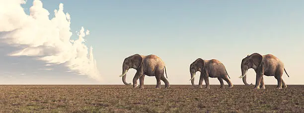 Computer generated 3D illustration with elephants in the savannah