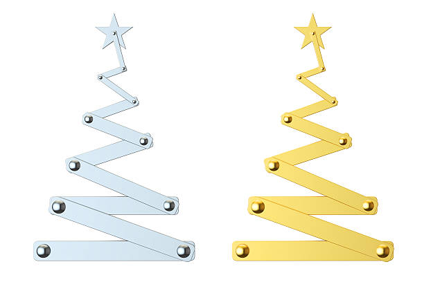 istock Abstract Metallic Christmas Trees, 3D rendering isolated on whit 622320386