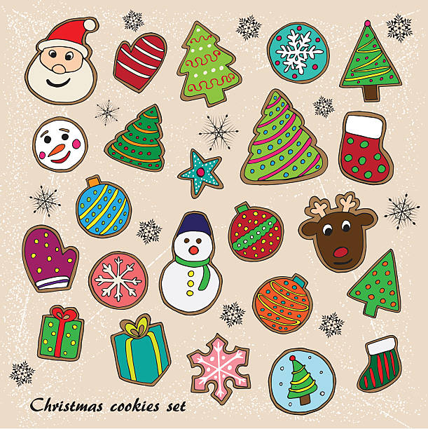ilustrações de stock, clip art, desenhos animados e ícones de christmas cookies set color - tree isolated maple tree green