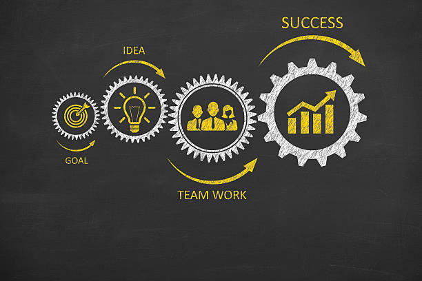 success concept gear on chalkboard background - blackboard teamwork team business imagens e fotografias de stock