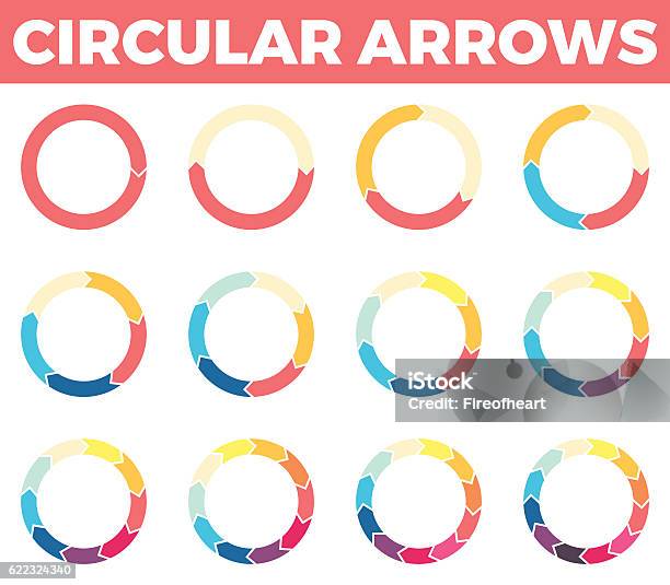 Thin Circular Arrows For Infographics With 1 12 Parts Stock Illustration - Download Image Now