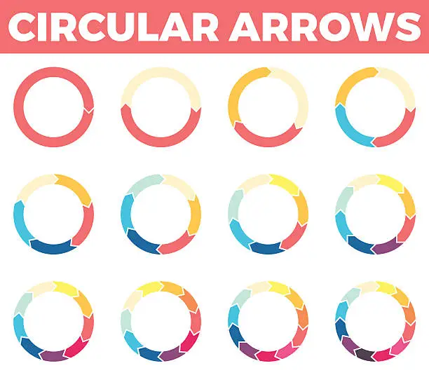 Vector illustration of Thin circular arrows for infographics with 1 - 12 parts.