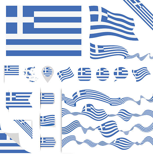 griechenland-flagge set - flag national flag greek flag greece stock-grafiken, -clipart, -cartoons und -symbole