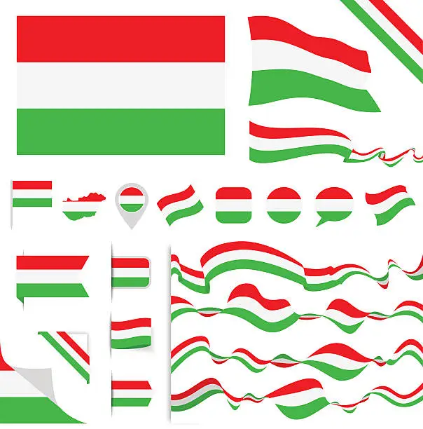 Vector illustration of Hungary Flag Set