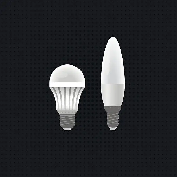 Vector illustration of two white LED energy-saving light lamps of different shapes