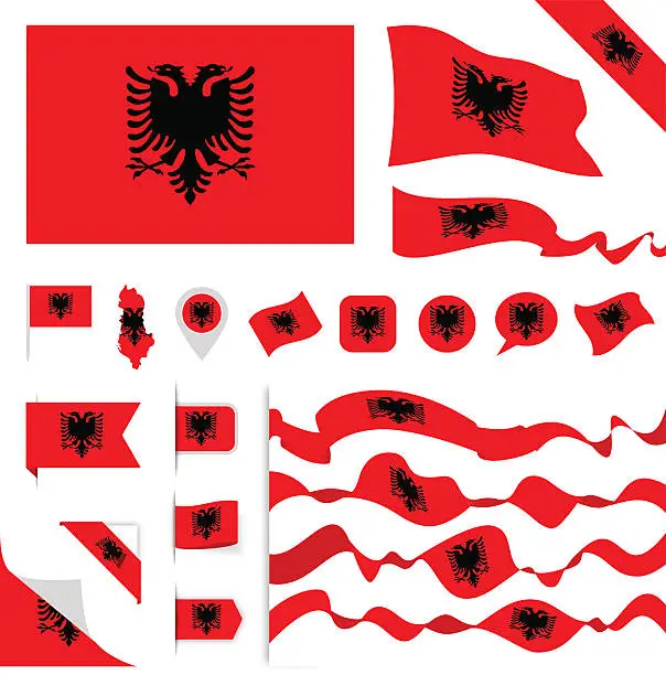 Vector illustration of Albania Flag Set