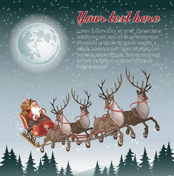 Vector illustration of Christmas background with Santa driving his sleigh