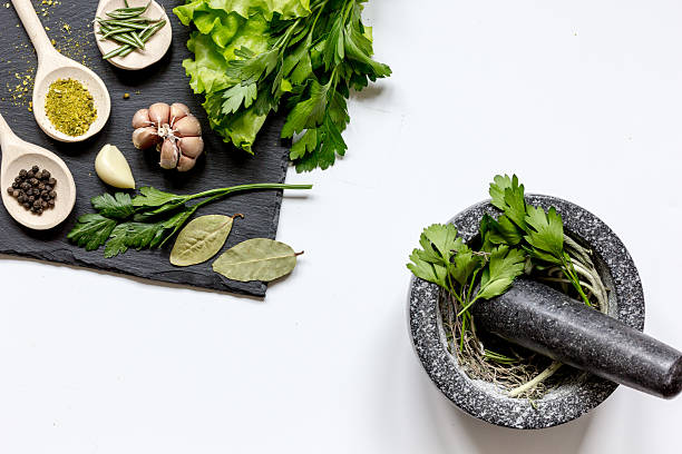 istock spices for cooking with pounder on white background top view 622418922