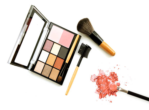 istock bright eye shadows and rouge with applicator, isolated on white 622420424
