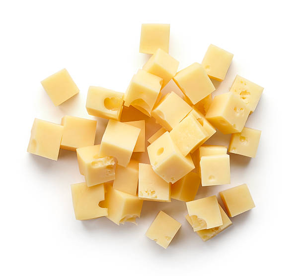 istock Heap of diced cheese squares from above 622420528