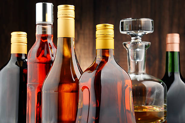 istock Bottles of assorted alcoholic beverages 622423564
