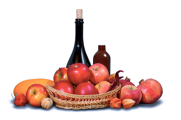 Group of ripe red fruits and vegetables with tableware
