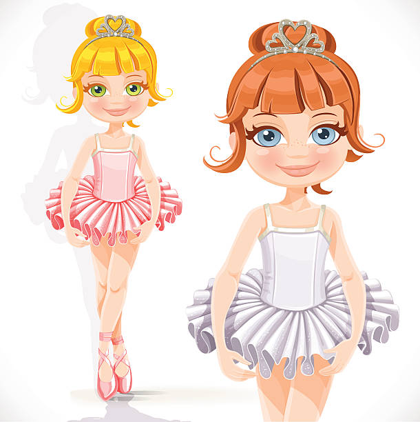 süße kleine ballerina mädchen in tiara mit herzen - jumping little girls child teenage girls stock-grafiken, -clipart, -cartoons und -symbole