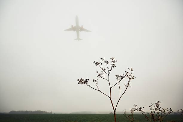 istock Airplane in thick fog 622428262
