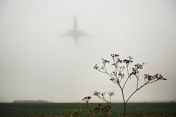 istock Airplane in thick fog 622428482