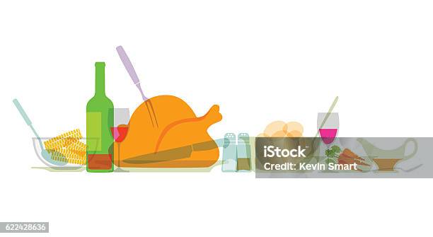 Thanksgiving Dinner Stock Illustration - Download Image Now - Table, Thanksgiving - Holiday, Illustration