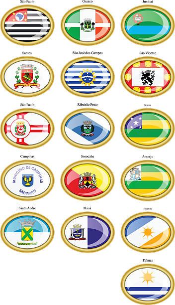 flags of the brazilian states and cities. - santos stock illustrations