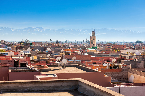 Marrakesh aerial panoramic view. Marrakesh is a major city of Morocco.