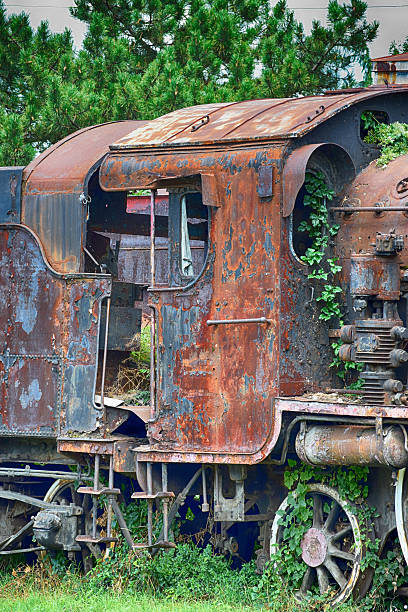 istock Abandoned old locomotive on the railroad siding 622429884