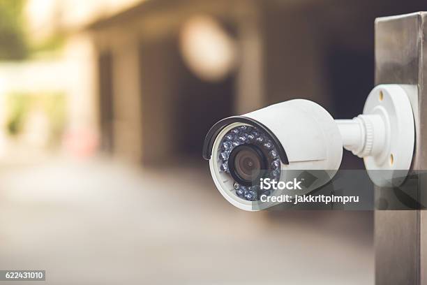 White Cctv Outside The Building Security System Stock Photo - Download Image Now - Security Camera, Security, Camera - Photographic Equipment