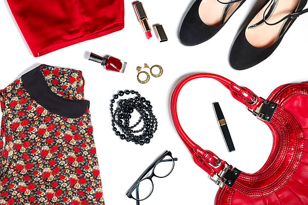 istock Female clothes, look essentials in red and black 622439418