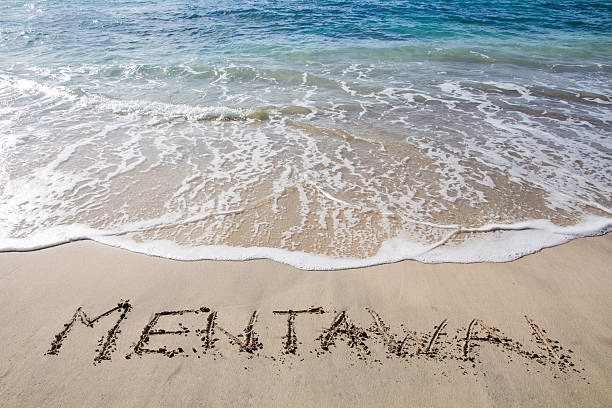 istock Mentawai written in the sand on the beach 622439512